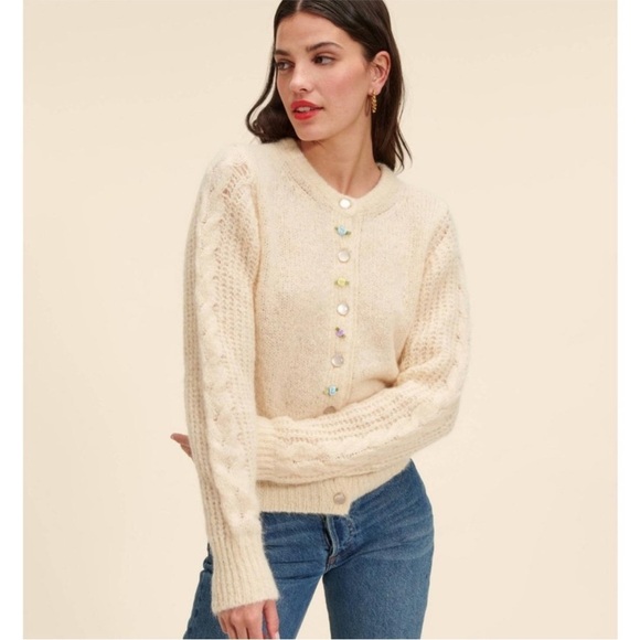 Rouje Sweater Amarillo Cardigan Mohair in Nude Cream - Picture 4 of 10